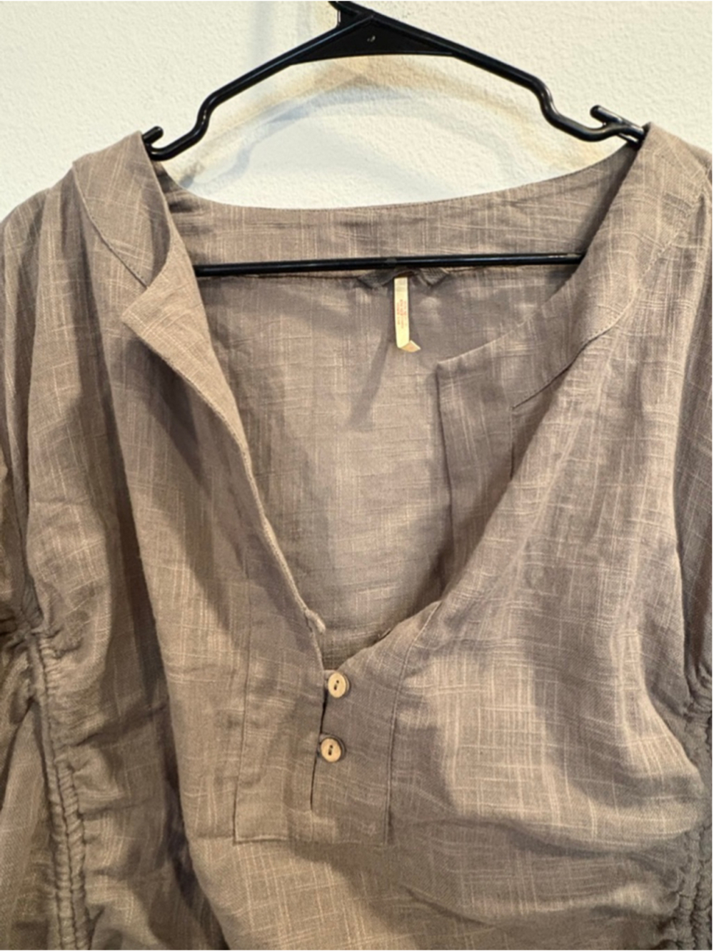 Free People Never Too Much Tunic Top Boho Ruched Drawstring Sage Gray M - Picture 2 of 7